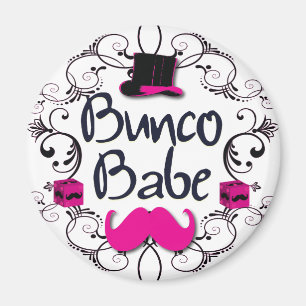 Aimant Bébé Bunco avec chapeau rose et moustache rose