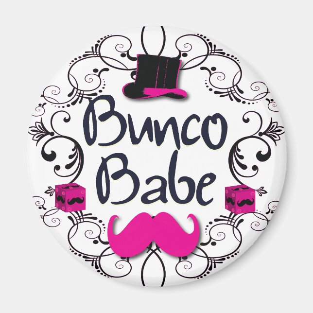 Aimant Bébé Bunco avec chapeau rose et moustache rose (Devant)