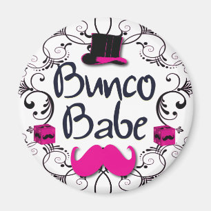 Aimant Bébé Bunco avec chapeau rose et moustache rose