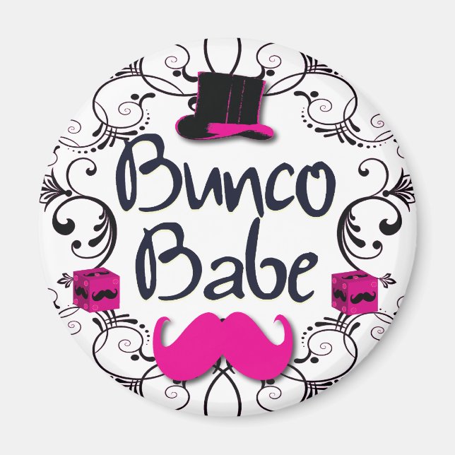 Aimant Bébé Bunco avec chapeau rose et moustache rose (Devant)