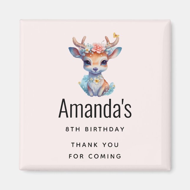 Aimant Bébé cerf avec collier floral Merci d'anniversaire (Devant)