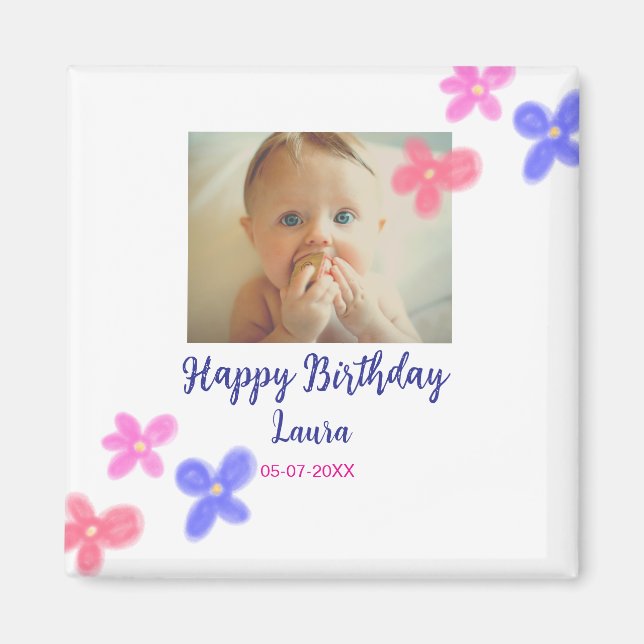 Aimant Bébé enfants 1er anniversaire ajouter le nom date  (Devant)