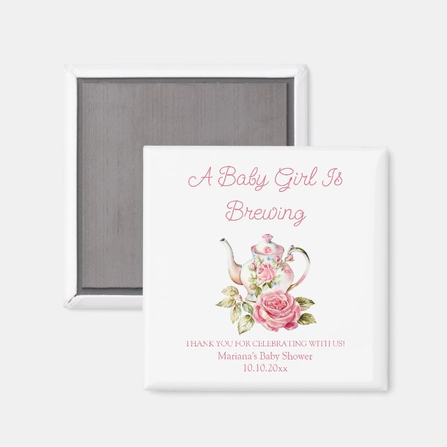 Aimant bébé est en train de brasser floral thé fête fille (Recto/Verso)
