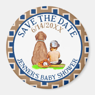 Aimant Bébé et chien Baseball Baby Shower Enregistrer la 