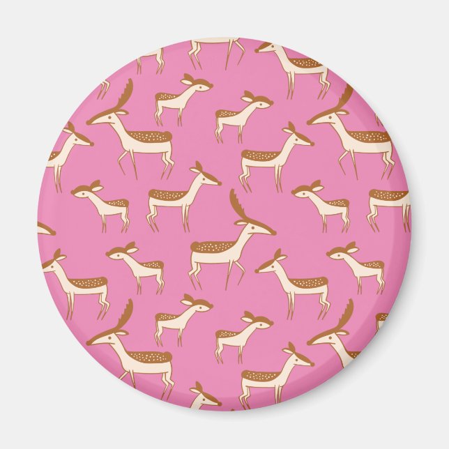 Aimant Bébé mignon cerf et famille sur rose (Devant)