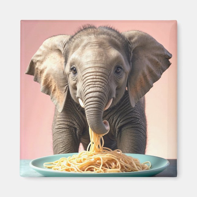 Aimant Bébé mignon Eléphant Manger Spaghetti (Devant)