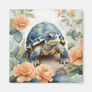 Aimant Bébé mignon Tortoise Pastel Aquarelle Florale