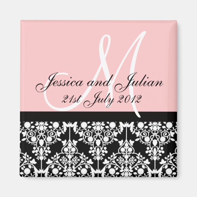 Aimant Bébé rose et noir Enregistrer la date Damask Trell (Devant)
