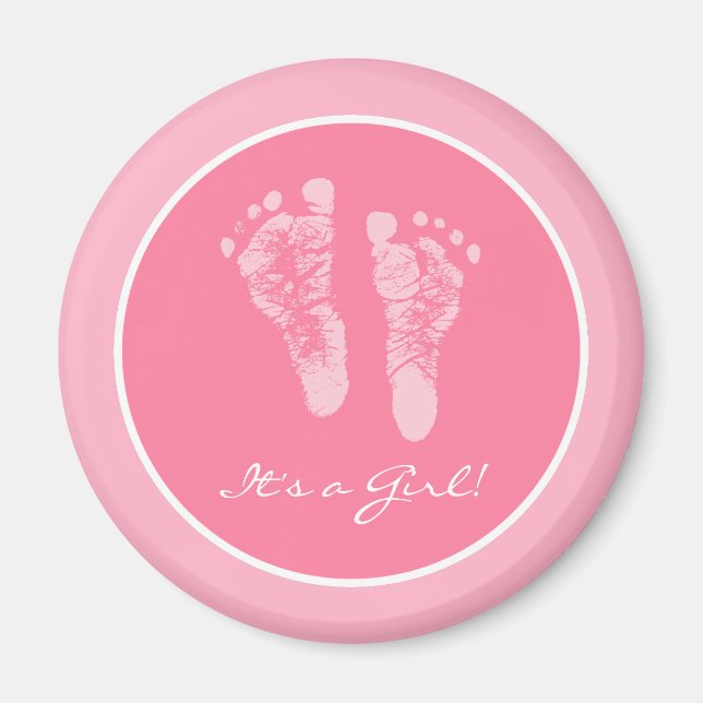Aimant Bébé rose mignonne Empreintes C'est un Baby shower (Devant)