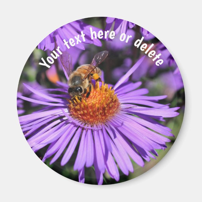 Aimant Bee On Purple Aster Flower Nature Personalized (Devant)