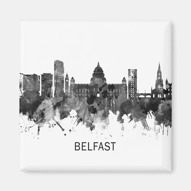 Aimant Belfast Northern Ireland Skyline BW (Devant)