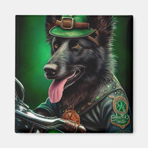 Aimant Belgian Shepherd conduite vélo St. Patrick's Day