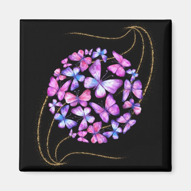 Aimant Belle Aquarelle Papillons avec Boule d'Or (Devant)
