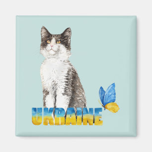 Aimant Belle aquarelle Ukraine Chat et Papillon