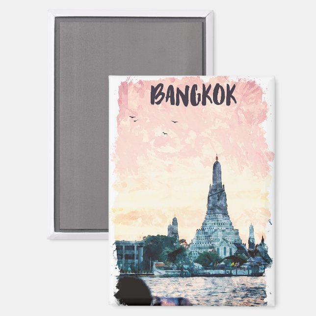 Aimant Belle Bangkok Thaïlande Sunset Watercolor (Recto/Verso)