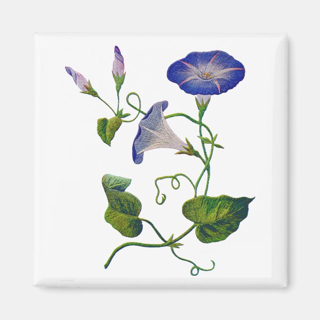 Aimant Belle Bleu Brodé Morning Glories (Devant)