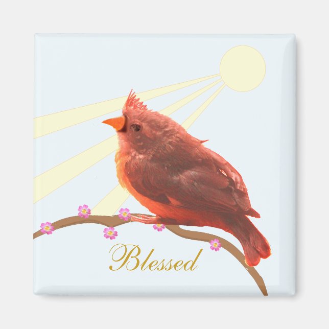 Aimant Belle cardinale Oiseau et soleil (Devant)