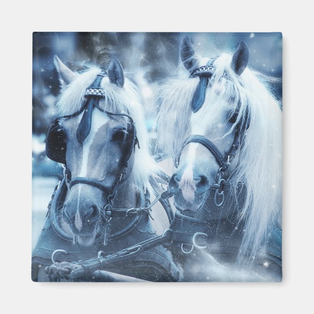 Aimant Belle équipe de chevaux Photo d'hiver (Devant)