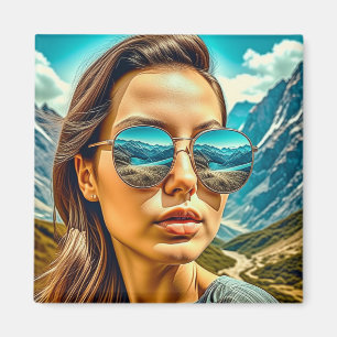 Aimant Belle femme dans les lunettes de soleil La réflexi