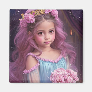 Aimant Belle fille aux fleurs roses dans ses cheveux