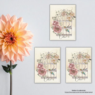 Aimant Belle fleur personnalisée Birdcage Papier beige