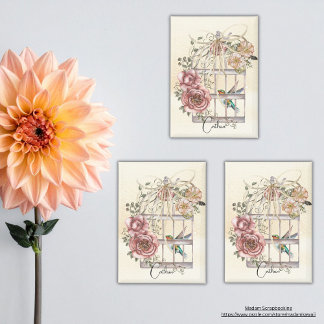 Aimant Belle fleur personnalisée Birdcage Papier beige
