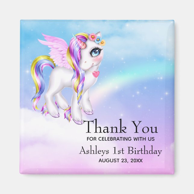 Aimant Belle licorne avec Rainbow Mane Merci (Devant)