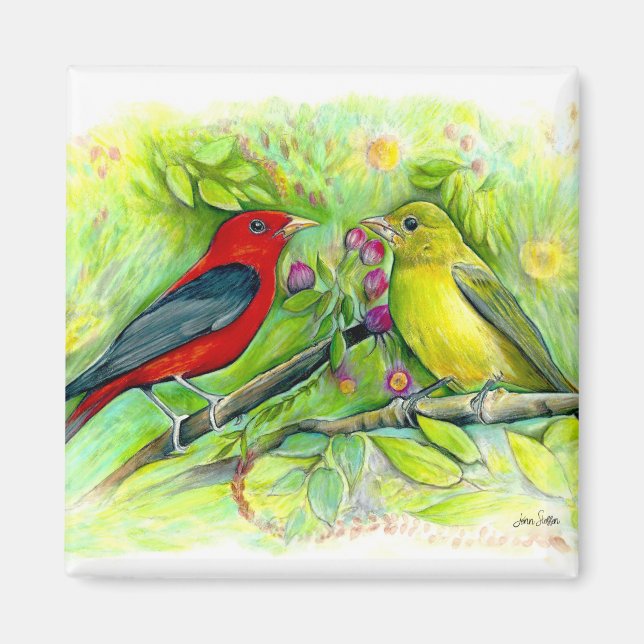 Aimant Belle Peinture à l'aquarelle pour les tanagers d'a (Devant)