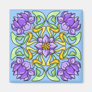 Aimant Belle tuile Art Nouveau avec fleurs violettes