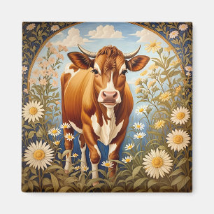Aimant Belle vache Jersey dans le champ de marguerite Vin
