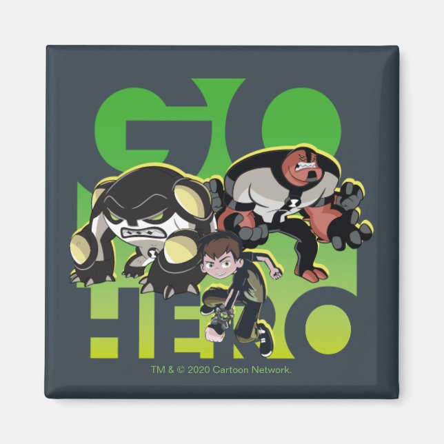 Aimant Ben Tennyson, Cannonbolt et Four Arms - Go Hero (Devant)