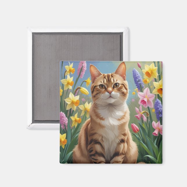Aimant Bengale Fleurs de printemps de chats peinture (Recto/Verso)