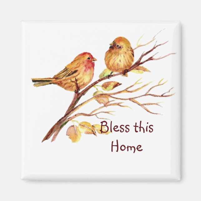 Aimant Bénissez cette maison avec de mignons oiseaux de B (Devant)