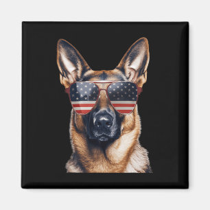 Aimant Berger Allemand Avec Drapeau Usa Fête De L'Indépen