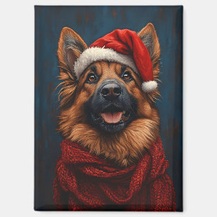 Aimant Berger allemand dans un chapeau de Père Noël