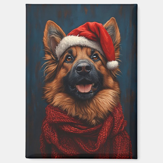 Aimant Berger allemand dans un chapeau de Père Noël (Recto)