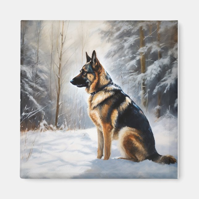 Aimant Berger Allemand Laisser Neige Noël (Devant)
