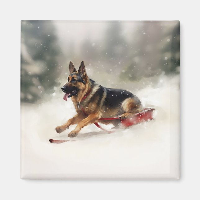 Aimant Berger allemand neige de Noël hiver (Devant)
