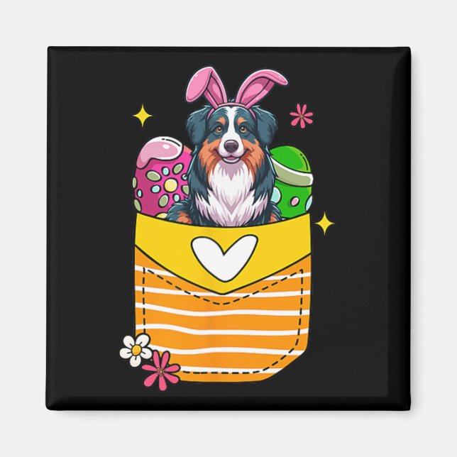 Aimant Berger Australien Bunny Oeufs De Chocolat De Pâque (Devant)