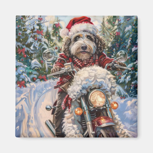 Aimant Bernedoodle Chien équitation Moto Noël (Devant)