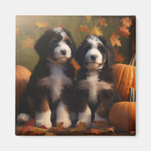 Aimant Bernedoodle Chiot Automne Citrouille de plaisir