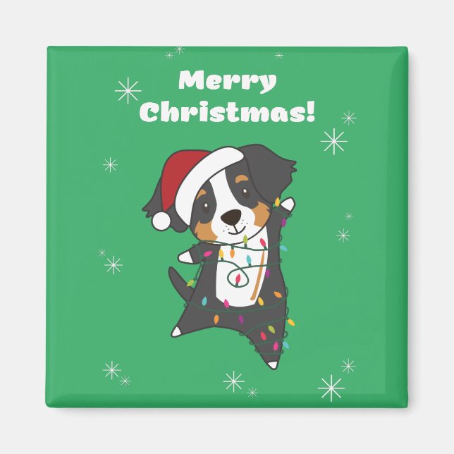 Aimant Bernese Joyeux Noël Joyeux Chiens de Noël Magne (Devant)