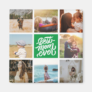 Aimant Best Mom Ever Personalized Photo Collage Green
