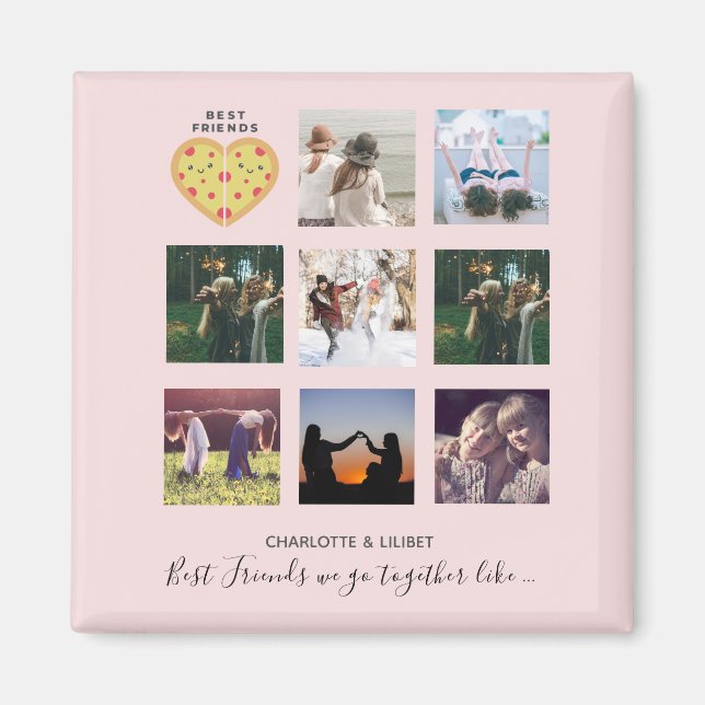 Aimant BFF Photo Collage Cadeaux Dusty rose PIZZA Amis (Devant)