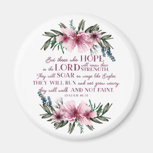 Aimant Bible chrétienne Verse Isaïe 40 rose Floral