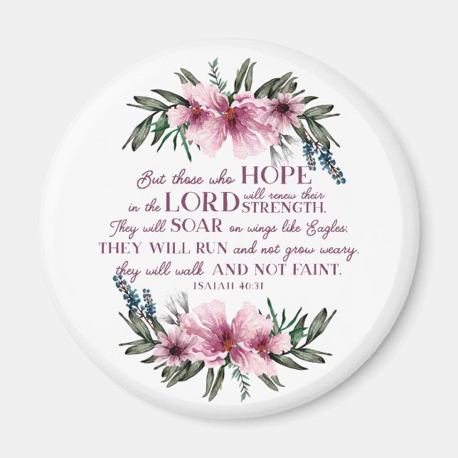Aimant Bible chrétienne Verse Isaïe 40 rose Floral (Devant)
