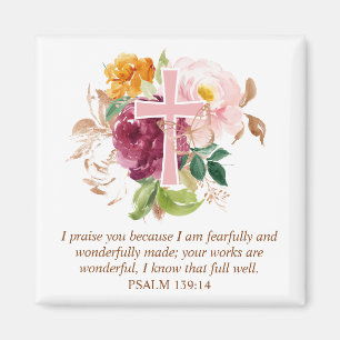 Aimant Bible Verse Florale Aquarelle Rose Croix