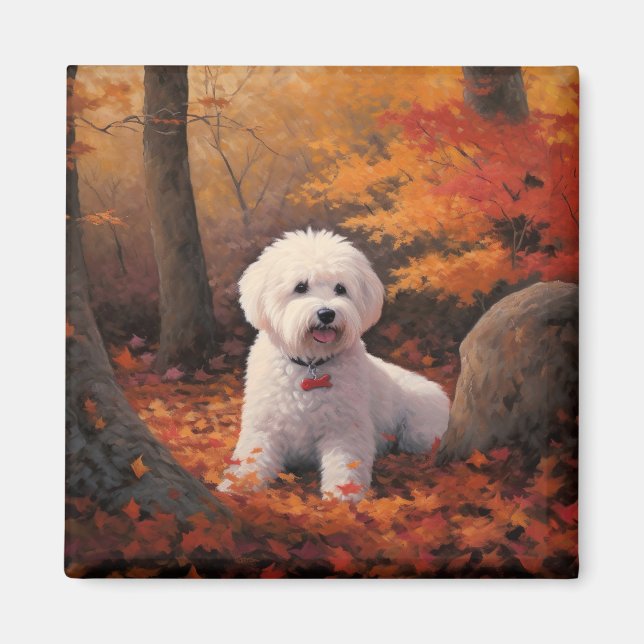 Aimant Bichon Frise à l'automne Feuilles automne Inspire (Devant)