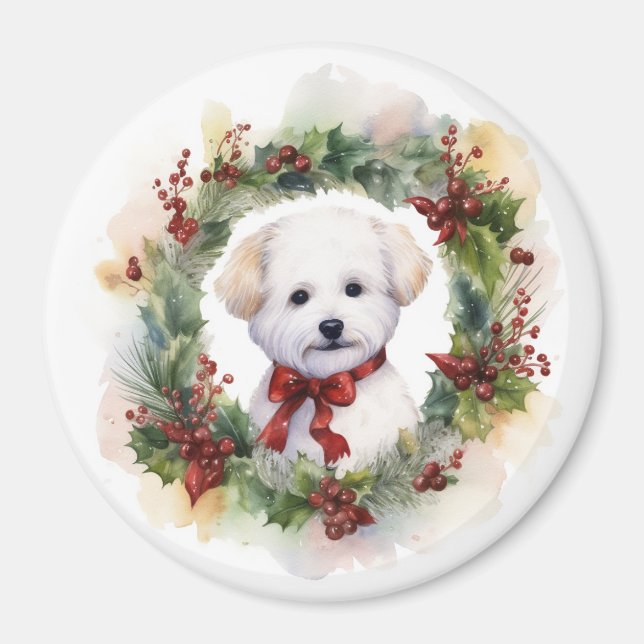 Aimant Bichon Frise Wreath Festive Pup (Devant)