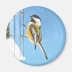 Aimant Bickadee sur la peinture d'alimentation - Oiseaux